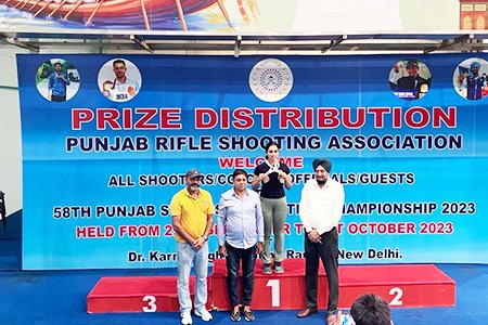58TH PUNJAB STATE SHOOTING CHAMPIONSHIP (KARNI SINGH SHOOTING RANGE) (29 SEPTEMBER 2023 TO 01 OCTOBER 2023 Arshdeep Kaur won the gold medal in the 10m pistol (senior category) Silver Medal in 10m pistol (Junior Category) Bronze Medal in the 25-meter pistol (junior category)