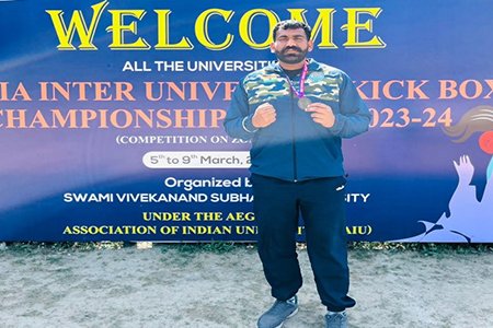 All India Intervarsity Kick Boxing Championship at Sports Stadium Mohali Arun Verma (94KG) won the Gold Medal
